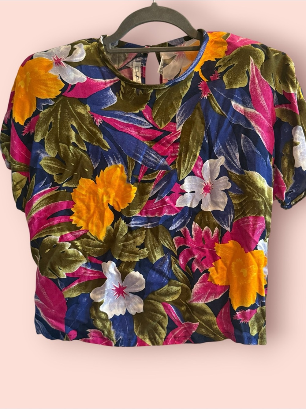 Vintage 90s Chaus Petites Tropical Floral Rayon Blouse